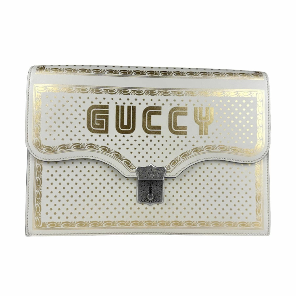 Gucci Clutch Bag GUCCY Leather White